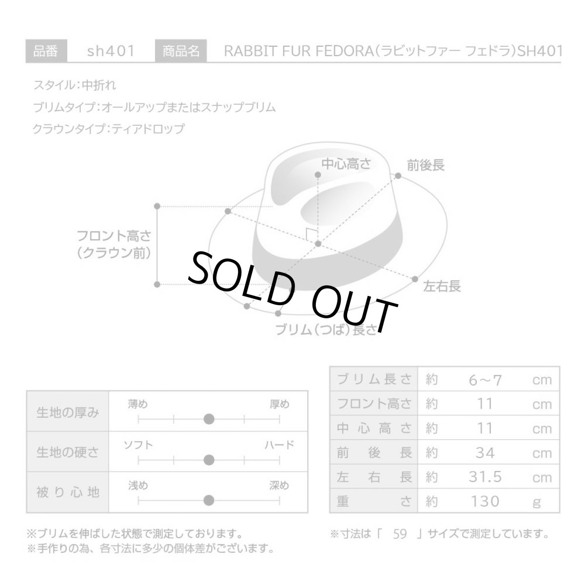 画像9: RABBIT FUR FEDORA（ラビットファー フェドラ）SH401 ブラック (9)