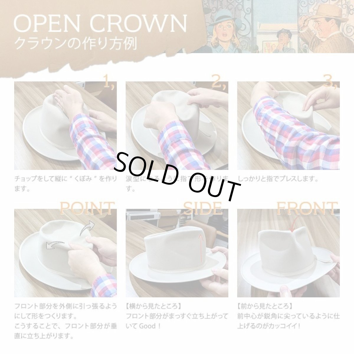 画像11: 1910s VINTAGE BEAVER OPENCROWN（1910s ビンテージ ビーバー オープンクラウン）SE746 ブラック (11)