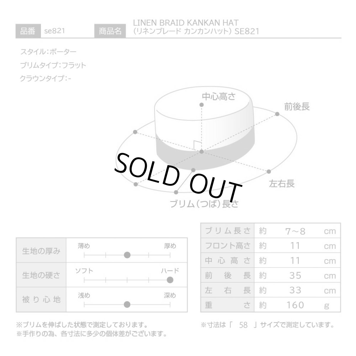 画像8: LINEN BRAID KANKAN HAT（リネンブレード カンカンハット） SE821 エクリュ (8)